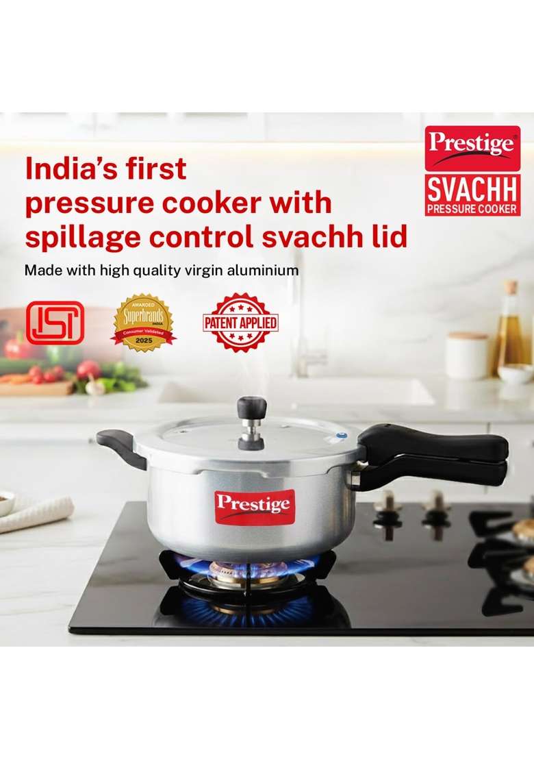Prestige Svachh Aluminium Senior Deep Pan Outer Lid Pressure Cooker | 5 L | 5.3 Qt - Indya