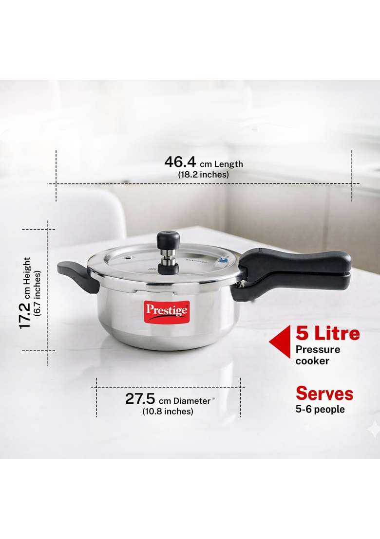Prestige Svachh Aluminium Senior Deep Pan Outer Lid Pressure Cooker | 5 L | 5.3 Qt - Indya