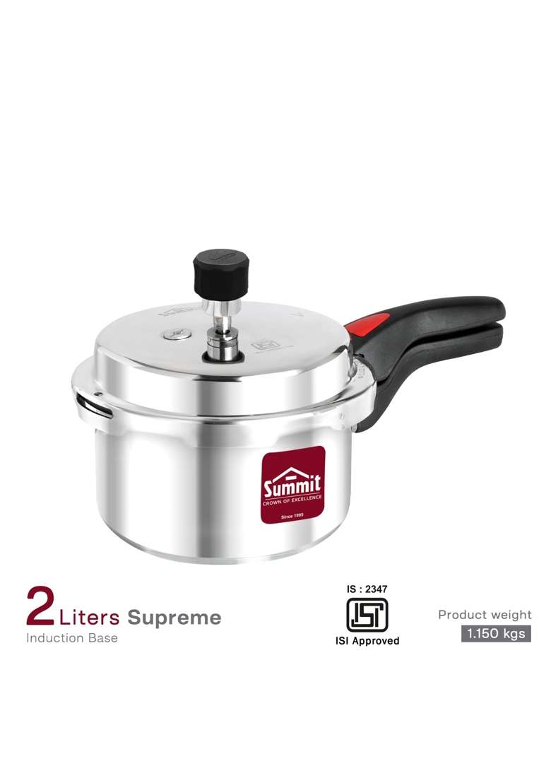 SUMMIT Outer Lid Induction Base Supreme Aluminium Pressure Cooker | 2 L | 2.1 Qt - Indya