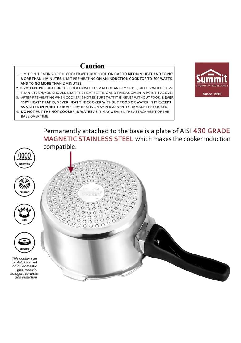 SUMMIT Outer Lid Induction Base Supreme Aluminium Pressure Cooker | 2 L | 2.1 Qt - Indya