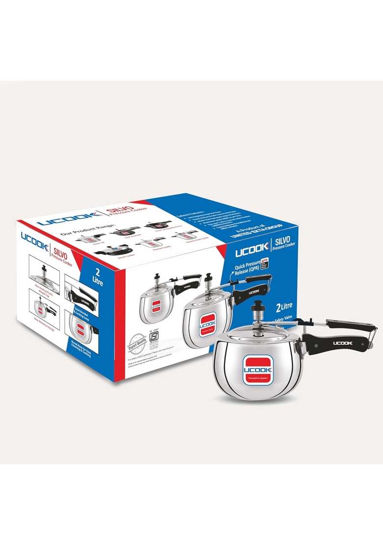 UCOOK By United Ekta Group Silvo Bulging Shape Aluminium Inner Lid Non-Induction | 2 L | 2.1 Qt - Indya