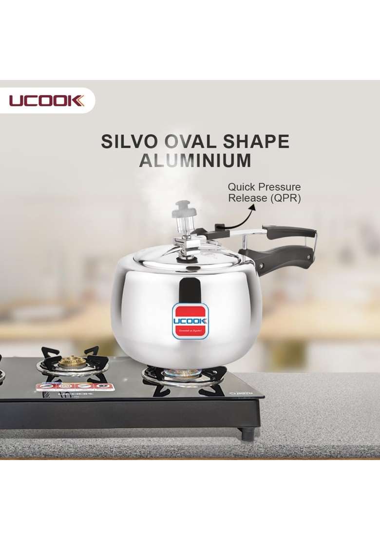 UCOOK By United Ekta Group Silvo Bulging Shape Aluminium Inner Lid Non-Induction | 2 L | 2.1 Qt - Indya