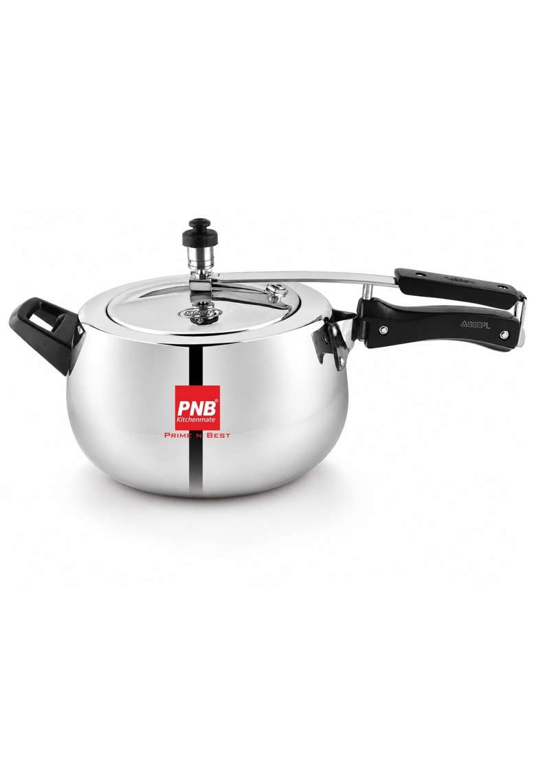 PNB Kitchenmate Belly Shaped Aluminium Pressure Cooker Inner Lid Induction Base | 5.5 L | 5.8 Qt - Indya