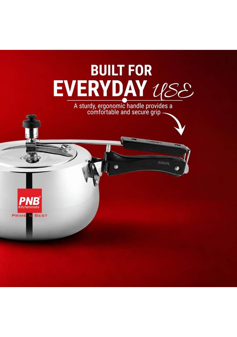 PNB Kitchenmate Belly Shaped Aluminium Pressure Cooker Inner Lid Induction Base | 5.5 L | 5.8 Qt - Indya