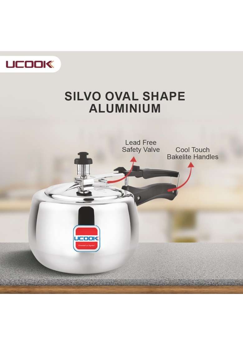 UCOOK By United Ekta Engg. Silvo Plus Oval Induction Base Aluminium Inner Lid | 2 L | 2.1 Qt - Indya