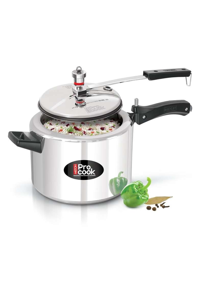 MILTON Pro cook Induction Cookware and Gas Stove Friendly Aluminium Pressure Cooker with Inner Lid | 5 L | 5.3 Qt | Food Safe - Indya