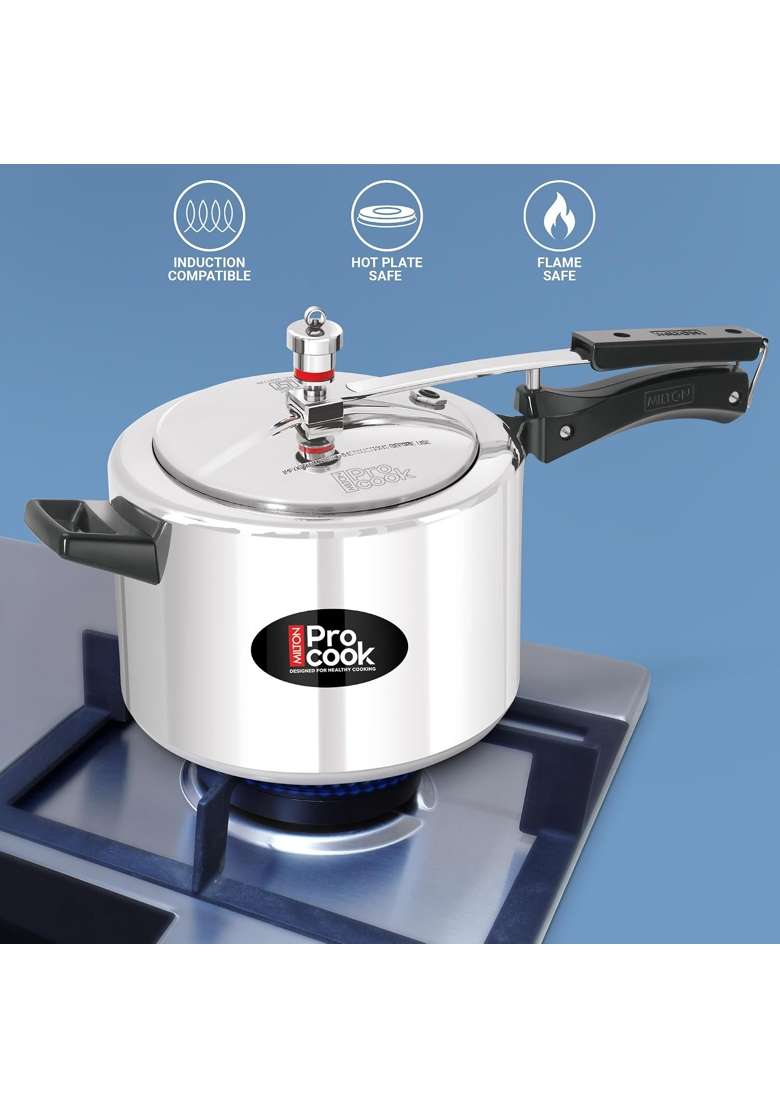 MILTON Pro cook Induction Cookware and Gas Stove Friendly Aluminium Pressure Cooker with Inner Lid | 5 L | 5.3 Qt | Food Safe - Indya