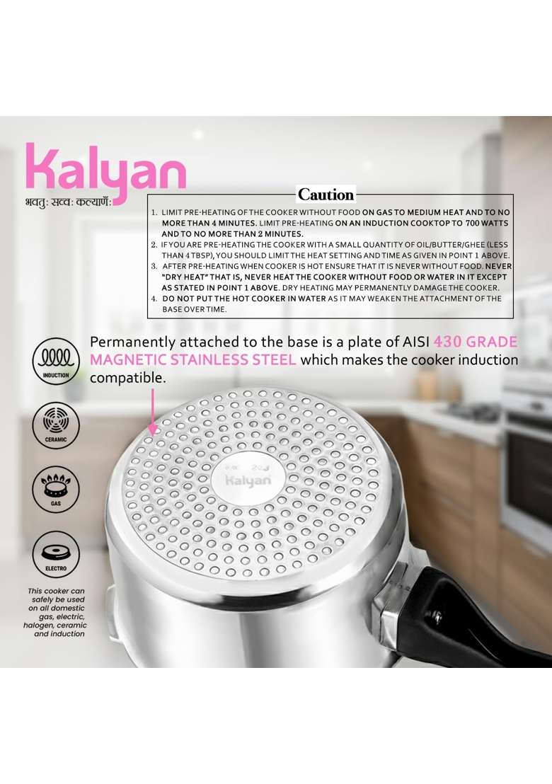KALYAN Outerlid Induction Base Pink Series Aluminium Pressure Cooker | 1.5 L | 1.6 Qt - Indya