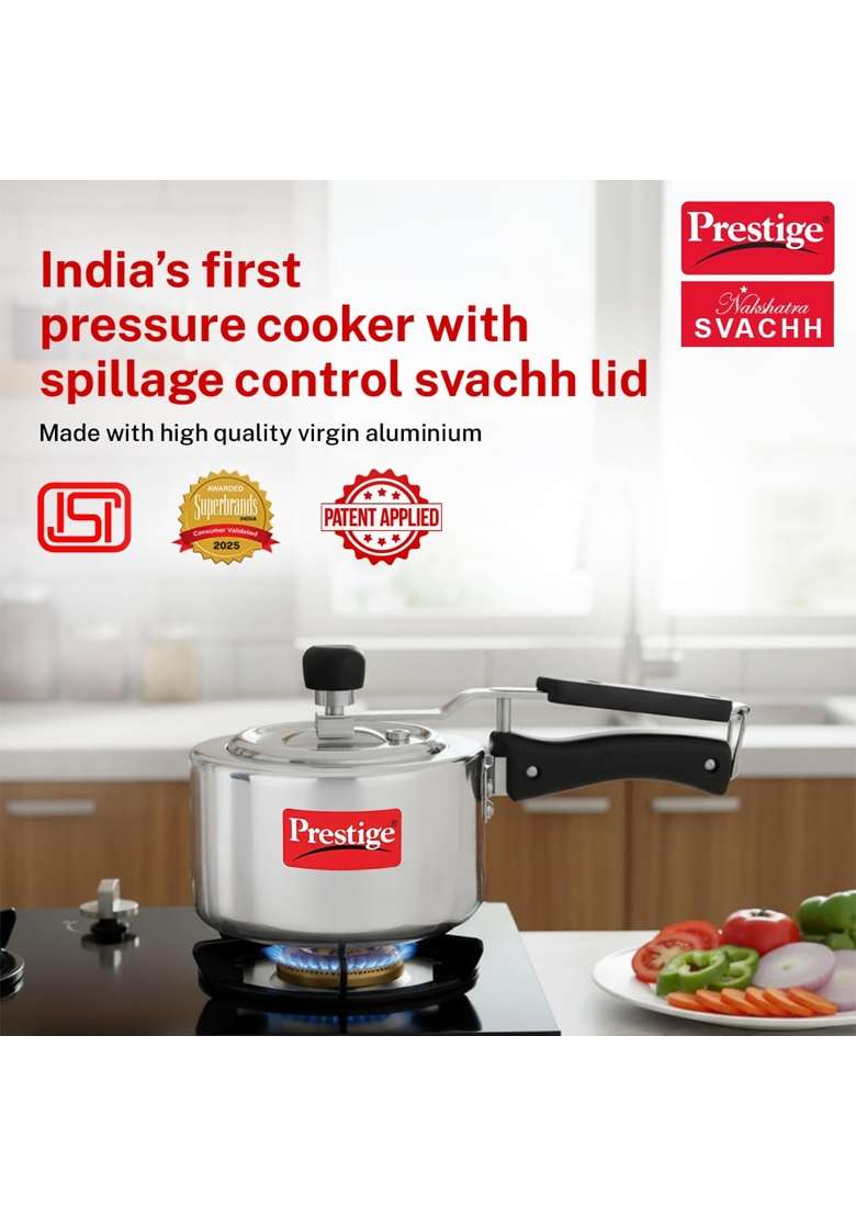 Prestige Aluminium Nakshatra Svachh Innerlid Pressure Cooker | 1.5 L | 1.6 Qt - Indya