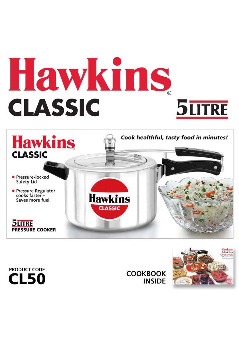 Hawkins Classic Aluminium Inner Lid Pressure Cooker | 5 L | 5.3 Qt - Indya