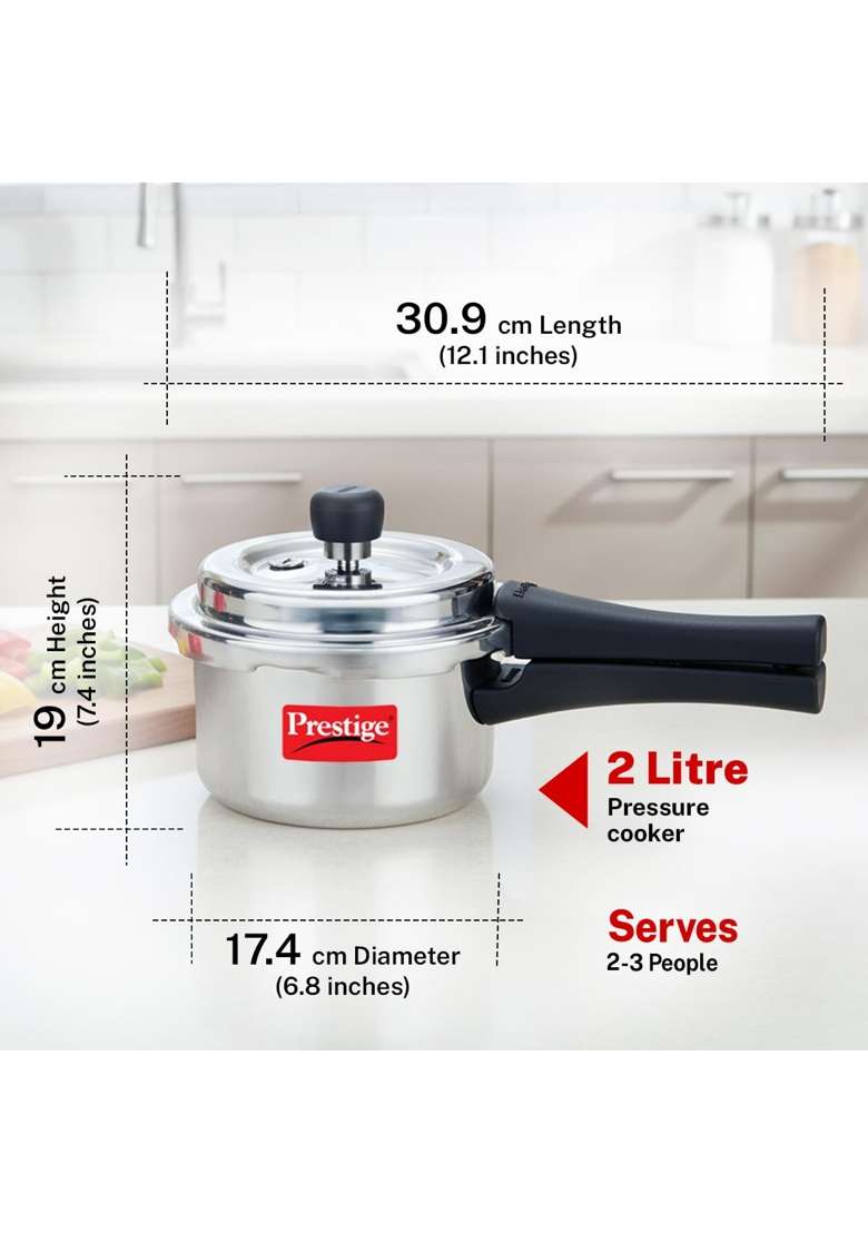 Prestige Tall Aluminium Popular Plus Svachh Outerlid Pressure Cooker | 2 L | 2.1 Qt | Induction Compatible - Indya