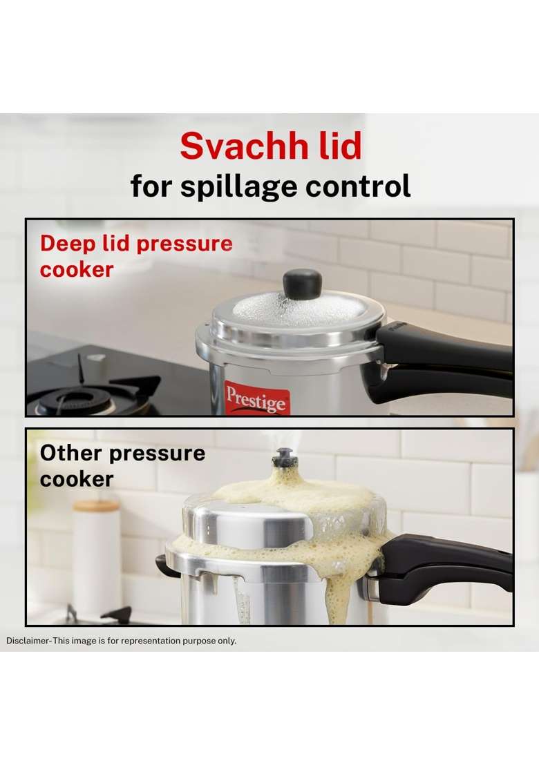 Prestige Tall Aluminium Popular Plus Svachh Outerlid Pressure Cooker | 2 L | 2.1 Qt | Induction Compatible - Indya
