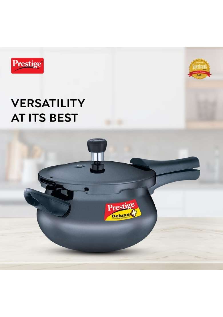 Prestige Deluxe Plus Hard Anodized Aluminium Junior Handi Cooking Pot Pressure Cooker | 5 L | 5.3 Qt - Indya