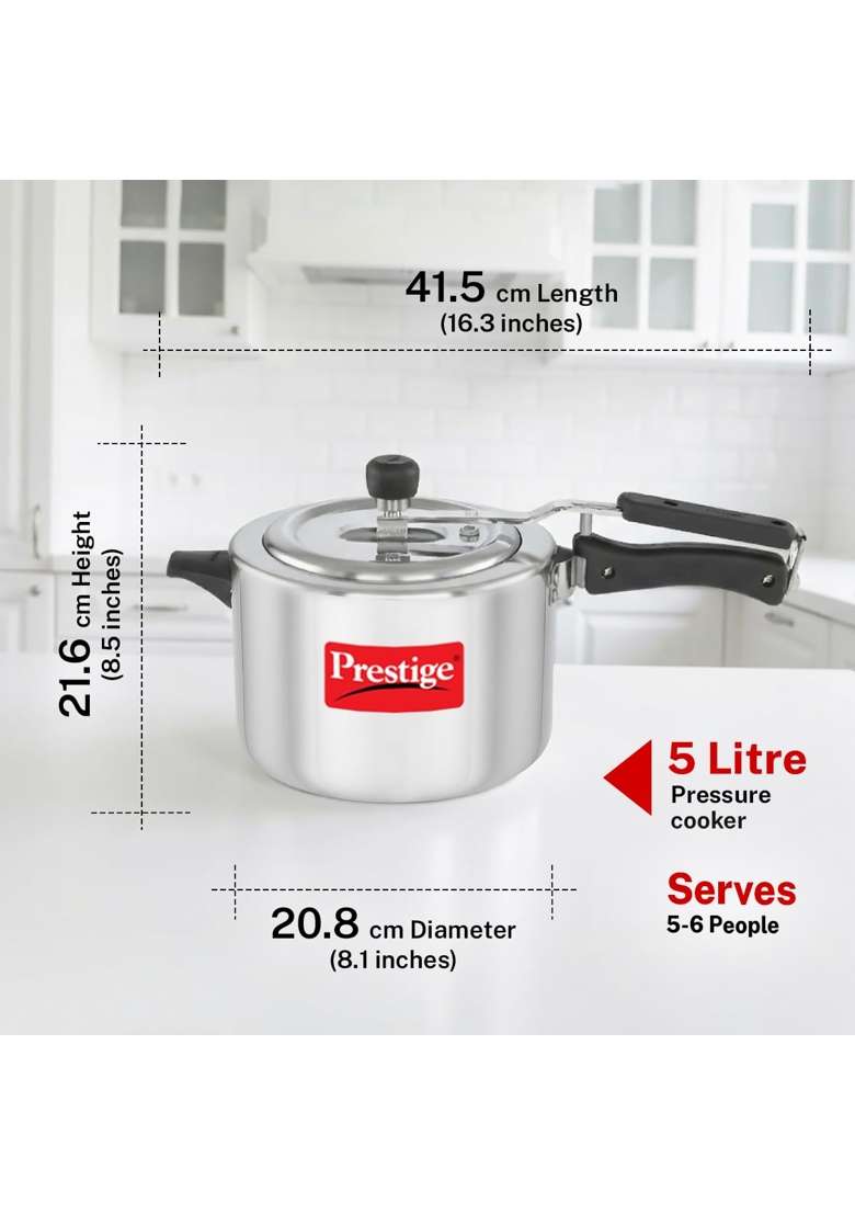 Prestige Nakshatra Plus Svachh Aluminium Straight Wall Inner Lid Pressure Cooker | 5 L | 5.3 Qt - Indya