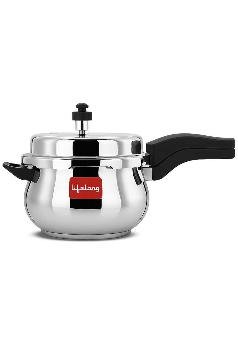 Lifelong Stainless Steel Curve Pressure Cooker | 5 L | 5.3 Qt | Induction Compatible - Indya