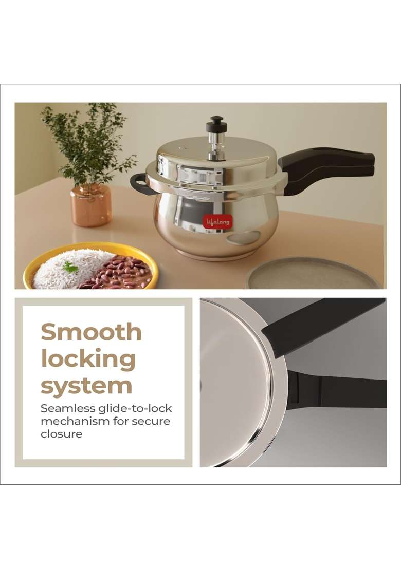 Lifelong Stainless Steel Curve Pressure Cooker | 5 L | 5.3 Qt | Induction Compatible - Indya