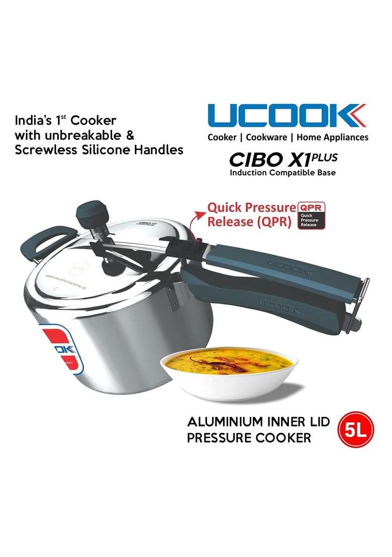 UCOOK By United Ekta Group CIBO X1 Plus Aluminium Induction Pressure Cooker | 5 L | 5.3 Qt - Indya