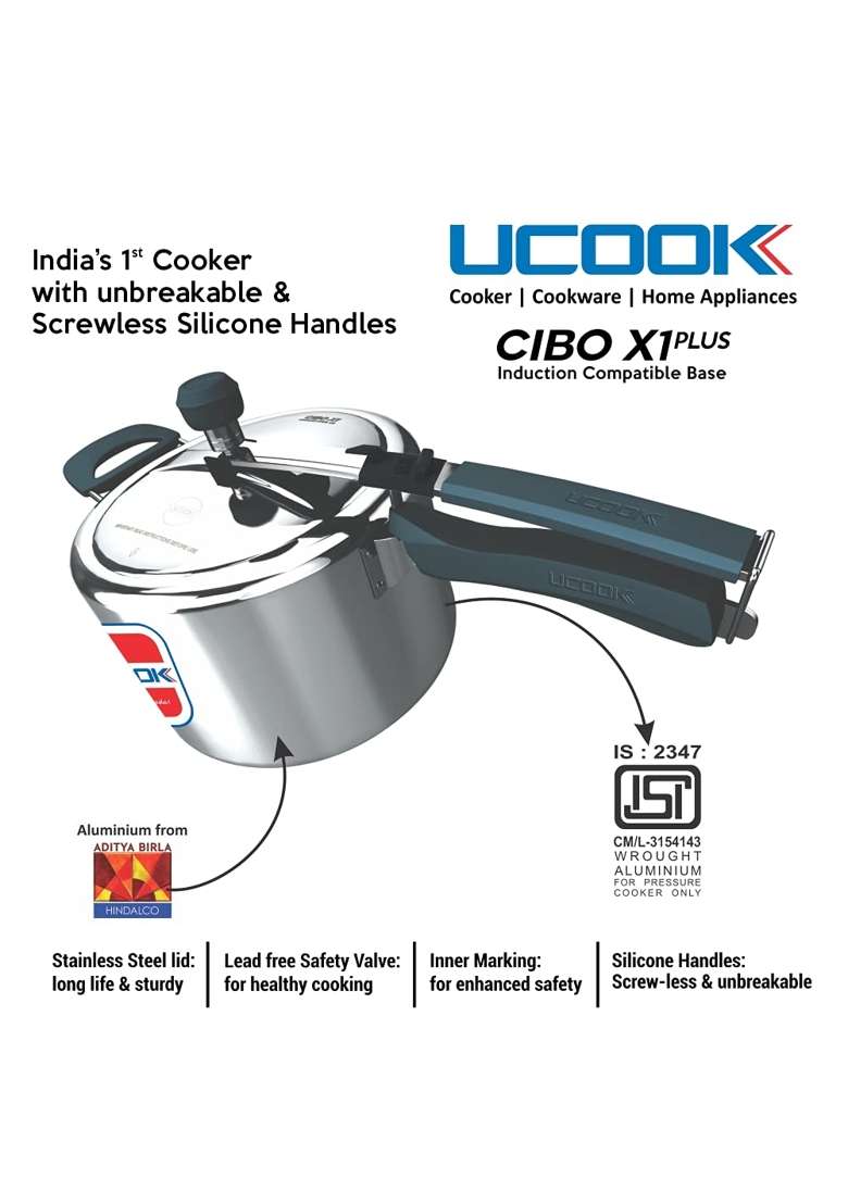 UCOOK By United Ekta Group CIBO X1 Plus Aluminium Induction Pressure Cooker | 5 L | 5.3 Qt - Indya