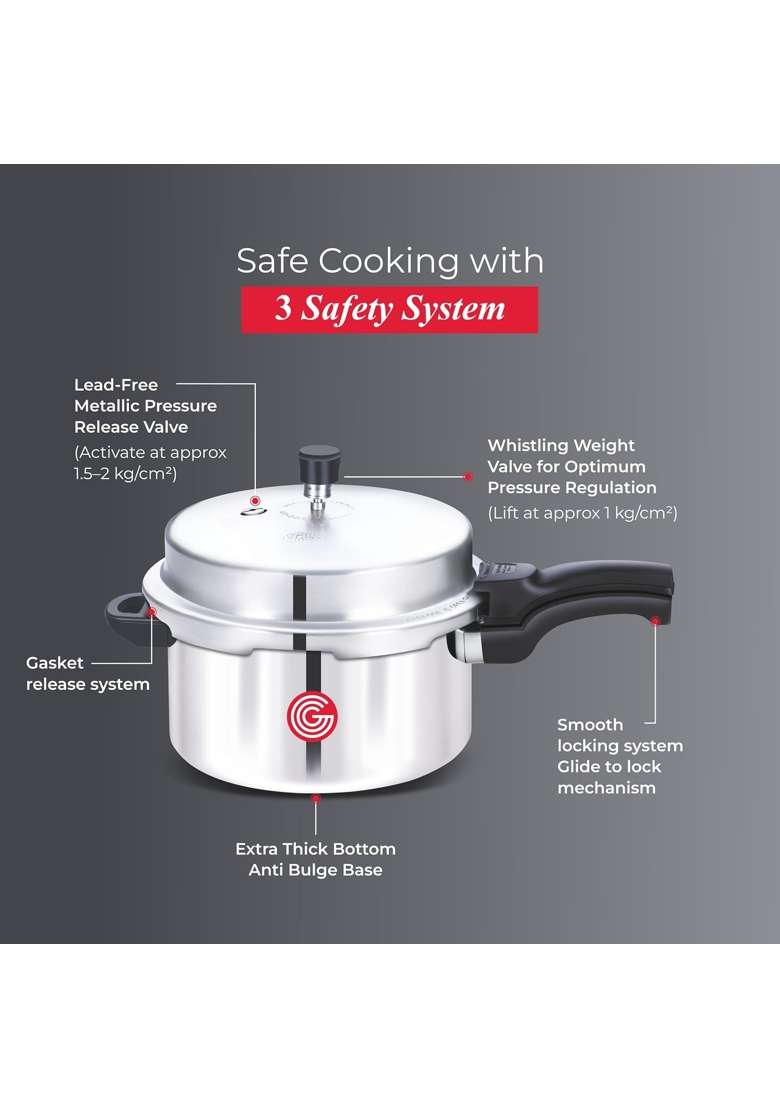 GLOBE Eagle Aluminium Inner Lid Pressure Cooker | 5 L | 5.3 Qt - Indya