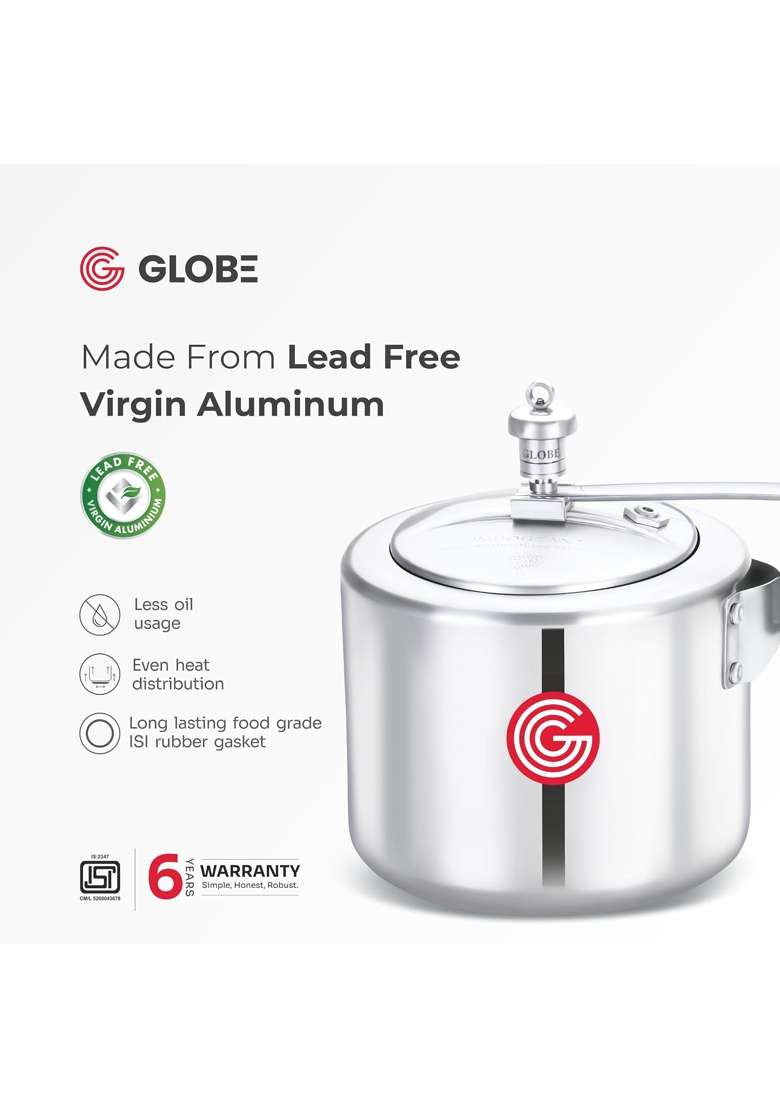 GLOBE Brio Aluminium Inner Lid Induction Base Pressure Cooker | 3 L | 3.2 Qt - Indya