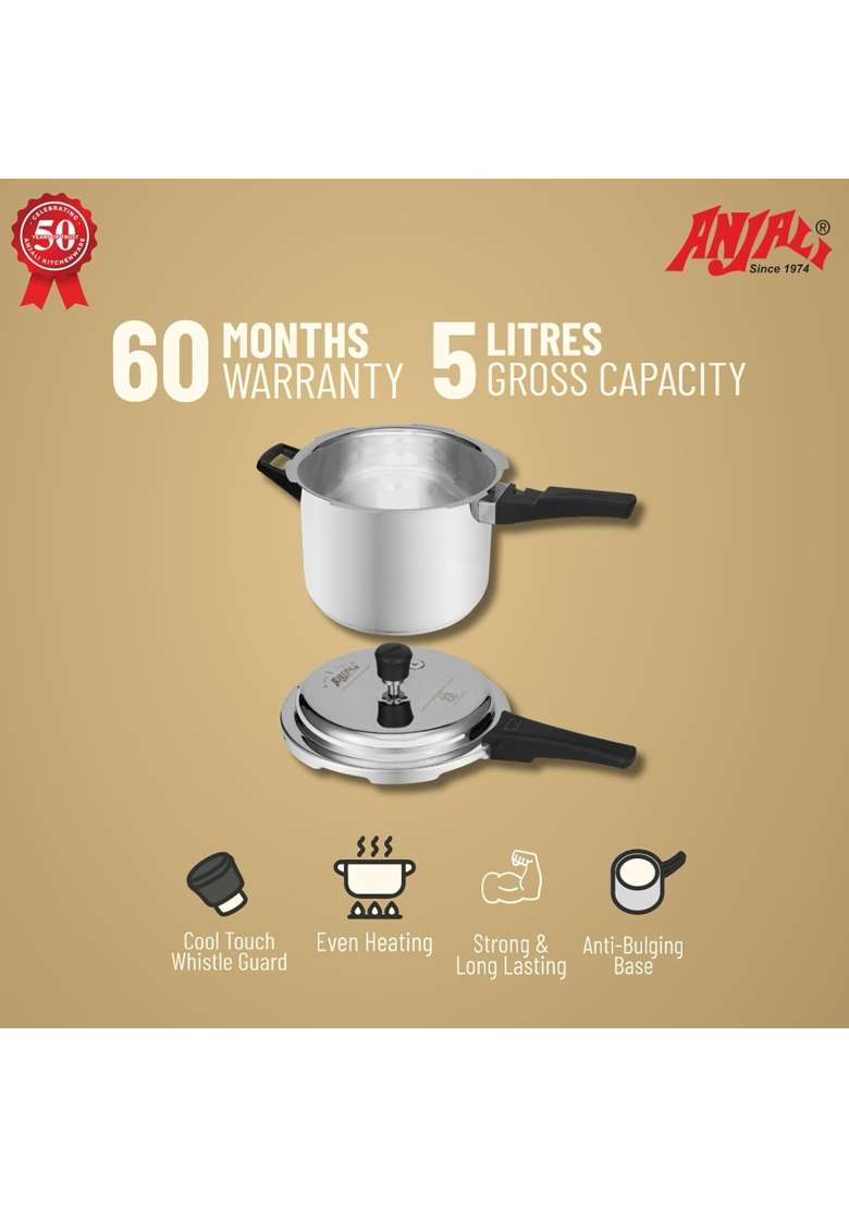 ANJALI Aero Straight Aluminium Pressure Cooker | 5 L | 5.3 Qt - Indya
