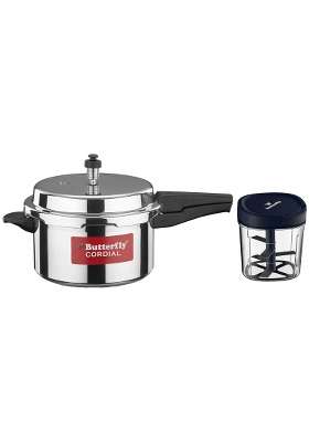 Butterfly Cordial Non Induction Base Aluminium Pressure Cooker with Outer Lid | 5 L | 5.3 Qt