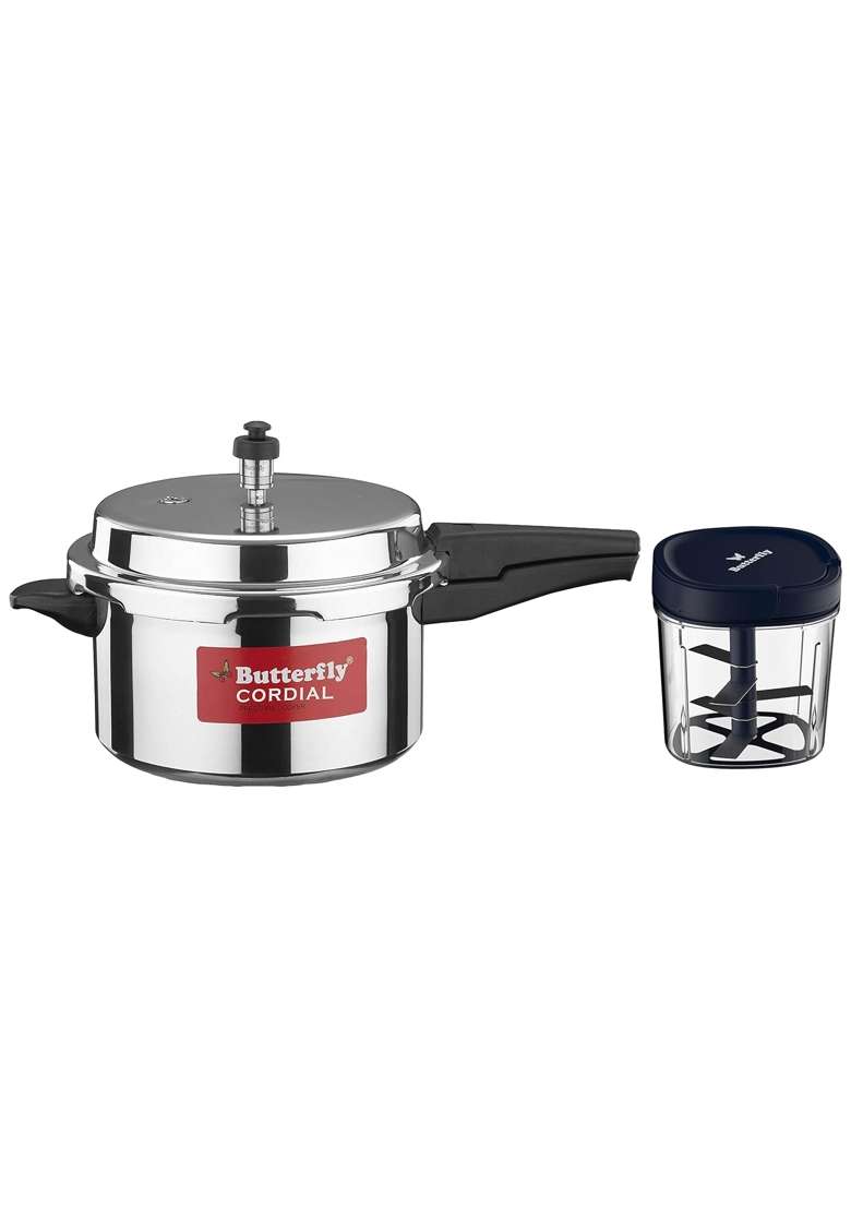 Butterfly Cordial Non Induction Base Aluminium Pressure Cooker with Outer Lid | 5 L | 5.3 Qt - Indya