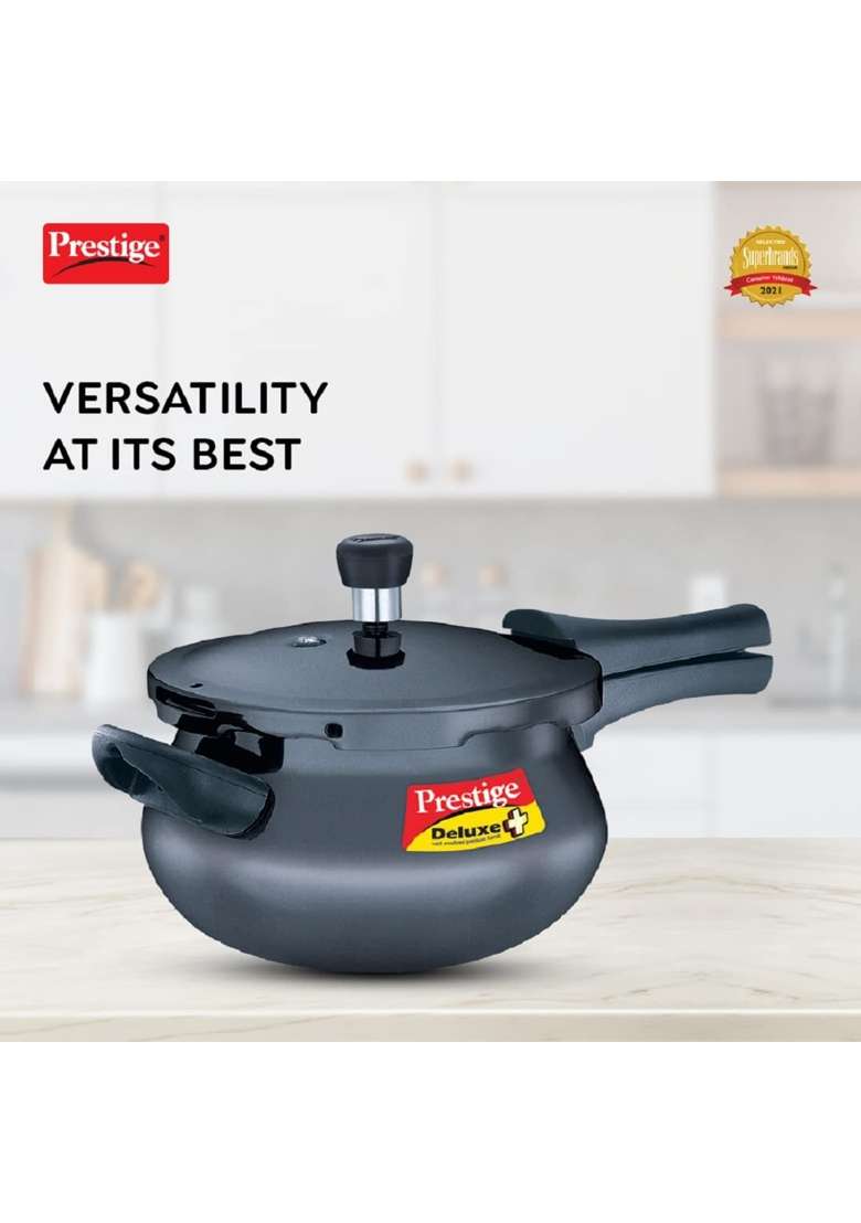 Prestige Deluxe Plus Hard Anodised Aluminium Outer Lid Pressure Cooker Handi Cooking Pot | 3 L | 3.2 Qt - Indya