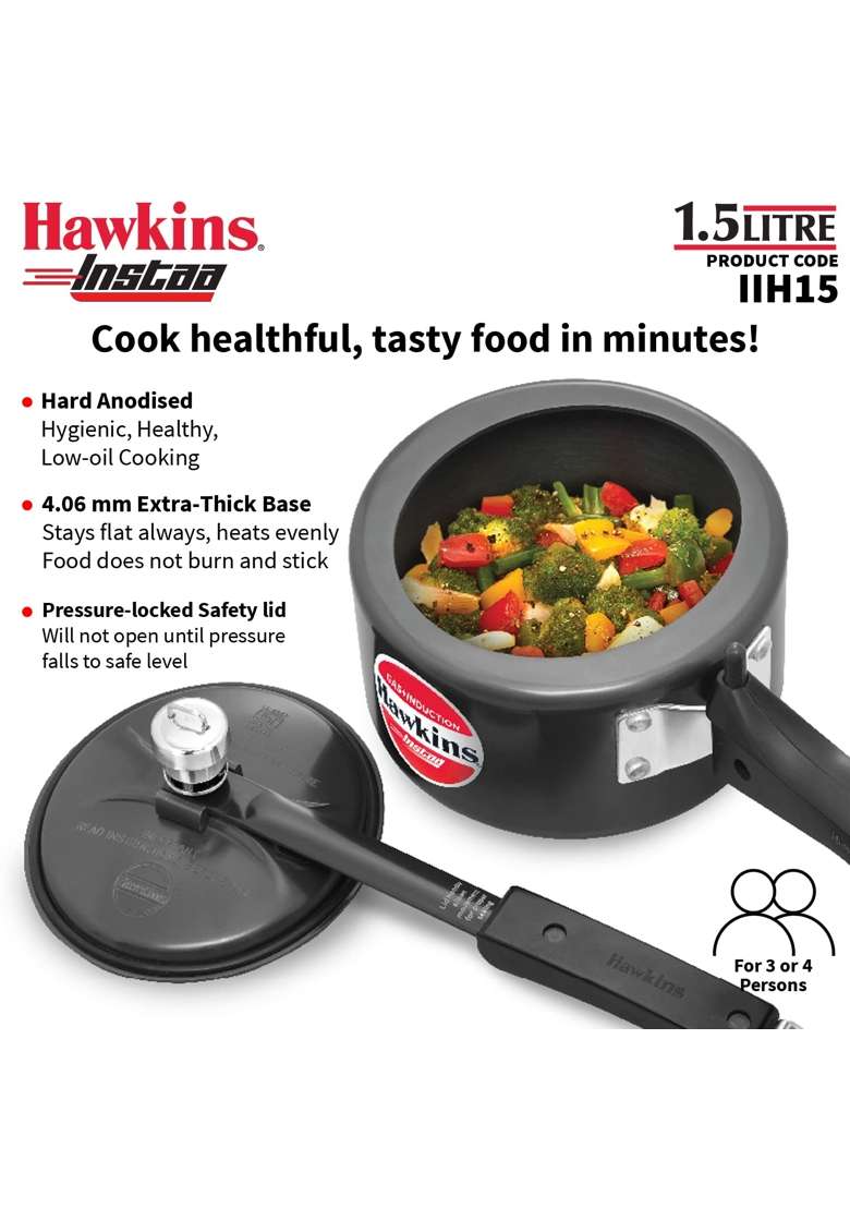 Hawkins Instaa Pressure Cooker | 1.5 L | 1.6 Qt | Induction Compatible - Indya