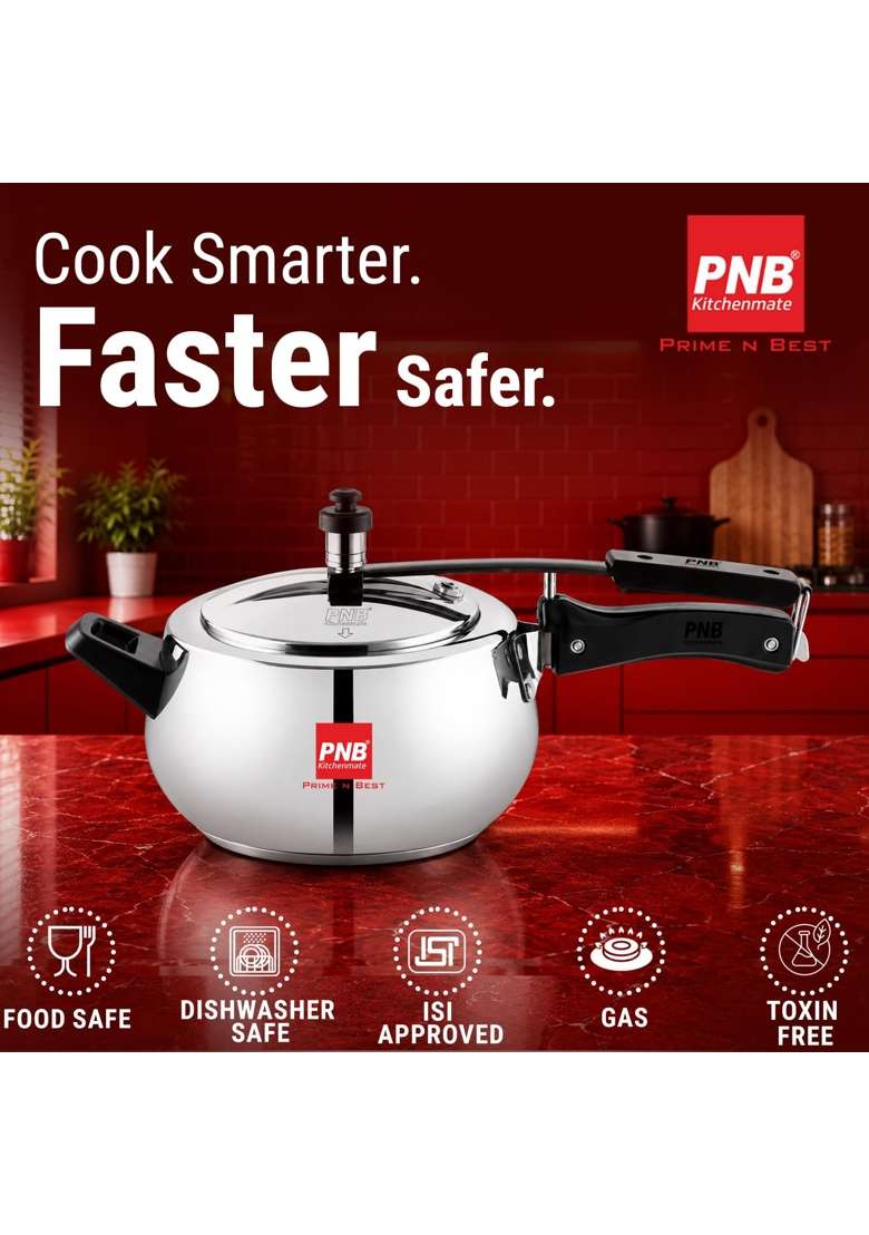 PNB Kitchenmate Aluminium Pressure Cooker Inner Lid Induction Base | 5 L | 5.3 Qt - Indya