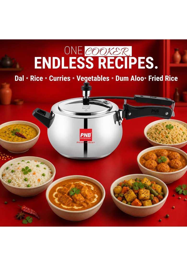 PNB Kitchenmate Aluminium Pressure Cooker Inner Lid Induction Base | 5 L | 5.3 Qt - Indya