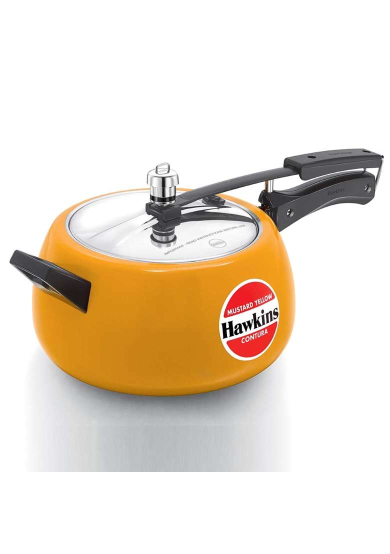 Hawkins Ceramic- Coated Contura Mustard Yellow Aluminium Inner Lid Pressure Cooker | 5 L | 5.3 Qt - Indya