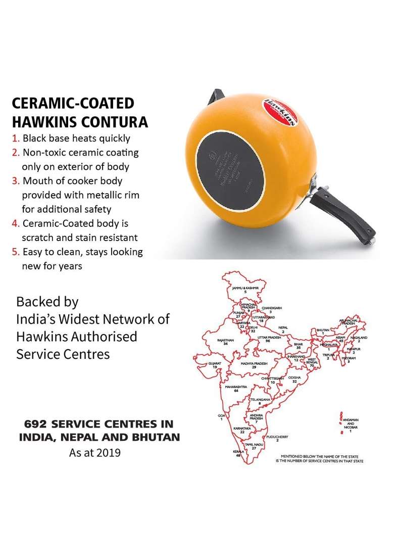 Hawkins Ceramic- Coated Contura Mustard Yellow Aluminium Inner Lid Pressure Cooker | 5 L | 5.3 Qt - Indya