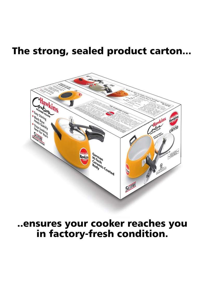 Hawkins Ceramic- Coated Contura Mustard Yellow Aluminium Inner Lid Pressure Cooker | 5 L | 5.3 Qt - Indya
