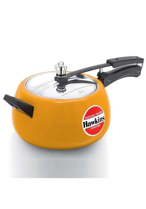 Hawkins Ceramic- Coated Contura Mustard Yellow Aluminium Inner Lid Pressure Cooker | 5 L | 5.3 Qt