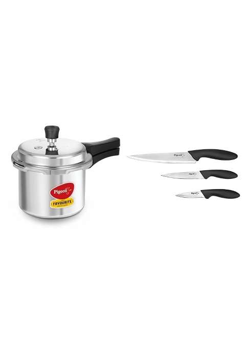 Pigeon By Stovekraft Favourite Induction Base Aluminium Pressure Cooker with Outer Lid | 3 L | 3.2 Qt