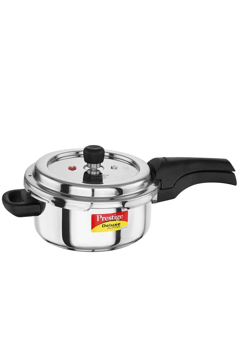 Prestige Stainless Steel Deluxe Alpha Svachh Outer Lid Pressure Cooker | 3 L | 3.2 Qt | Induction Compatible | Tri-Ply - Indya