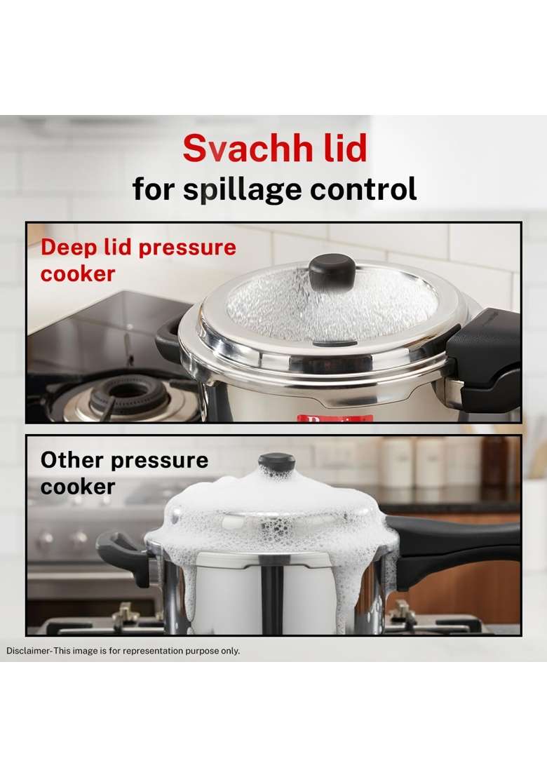 Prestige Stainless Steel Deluxe Alpha Svachh Outer Lid Pressure Cooker | 3 L | 3.2 Qt | Induction Compatible | Tri-Ply - Indya