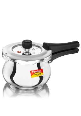 Prestige Stainless Steel Deluxe Alpha Svachh Outerlid Baby Handi Cooking Pot Pressure Cooker | 2 L | 2.1 Qt | Induction Compatible