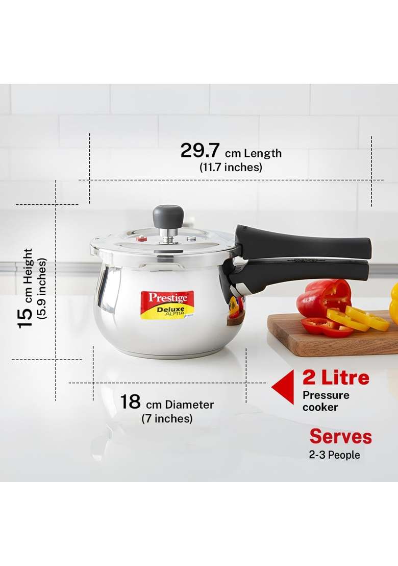 Prestige Stainless Steel Deluxe Alpha Svachh Outerlid Baby Handi Cooking Pot Pressure Cooker | 2 L | 2.1 Qt | Induction Compatible - Indya