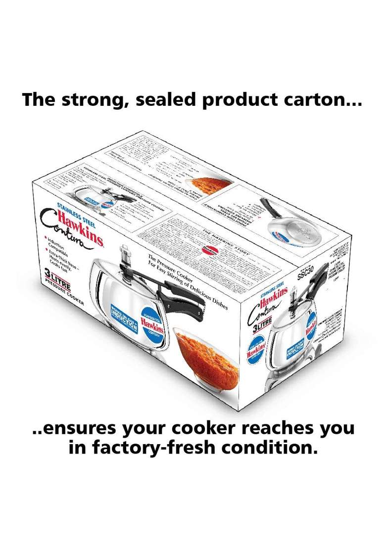 Hawkins Stainless Steel Contura Inner Lid Pressure Cooker Induction Compatible | 3 L | 3.2 Qt - Indya
