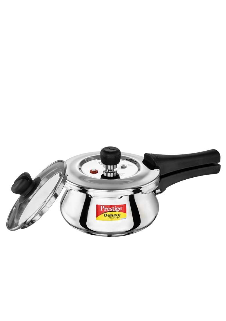 Prestige Deluxe Alpha Svachh Stainless Steel Pressure Cooker with Glass Lid | 1.5 L | 1.6 Qt - Indya