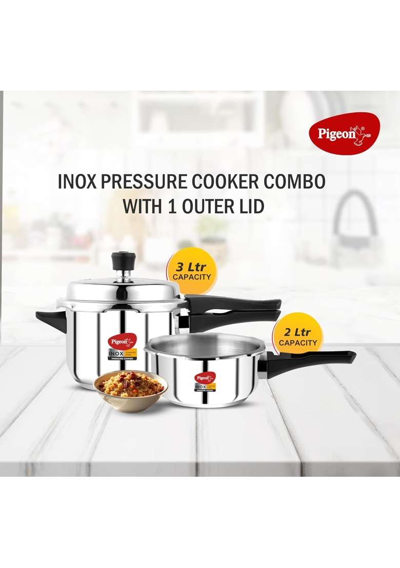 Pigeon By Stovekraft Stainless Steel Pressure Cooker Combo with Induction Base | 2 L | 2.1 Qt - Indya