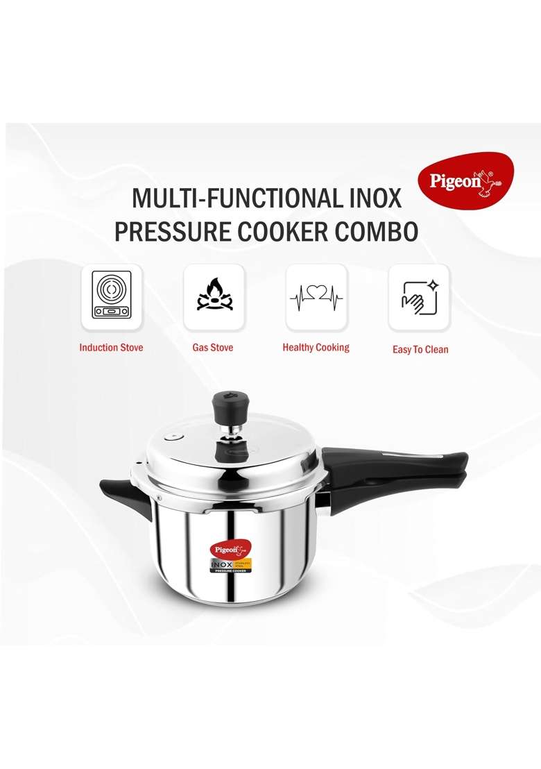 Pigeon By Stovekraft Stainless Steel Pressure Cooker Combo with Induction Base | 2 L | 2.1 Qt - Indya
