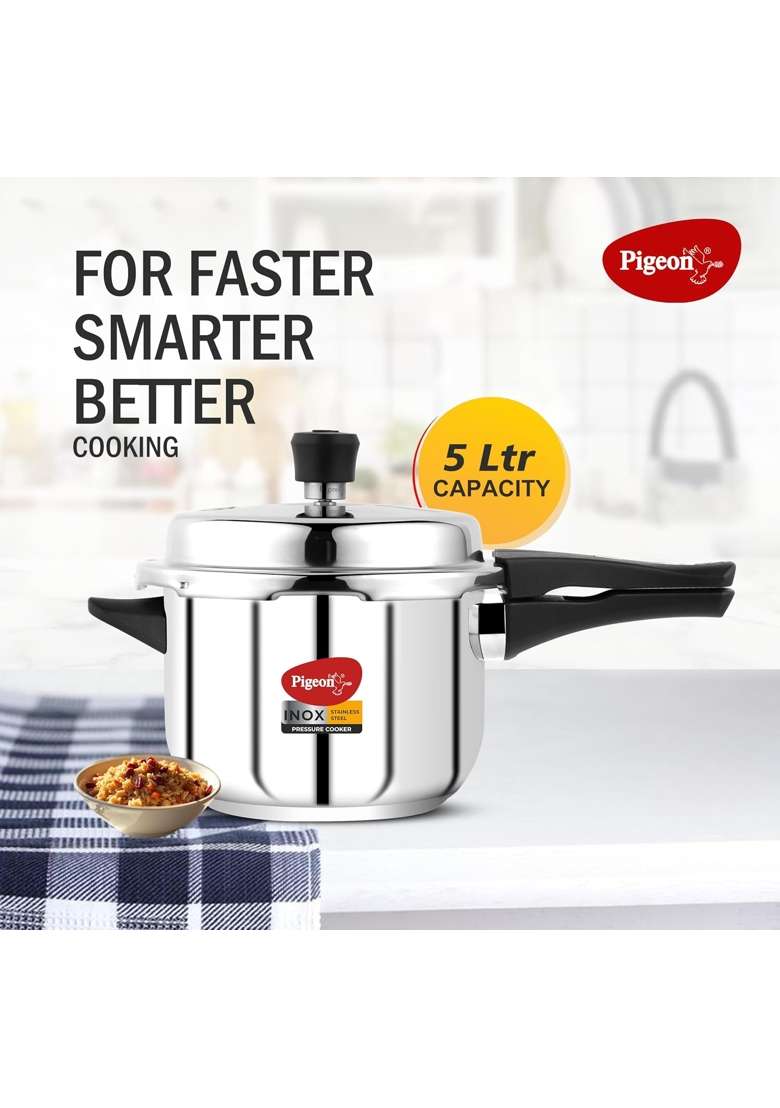 Pigeon By Stovekraft Inox Stainless Steel Pressure Cooker | 5 L | 5.3 Qt | Induction Compatible - Indya