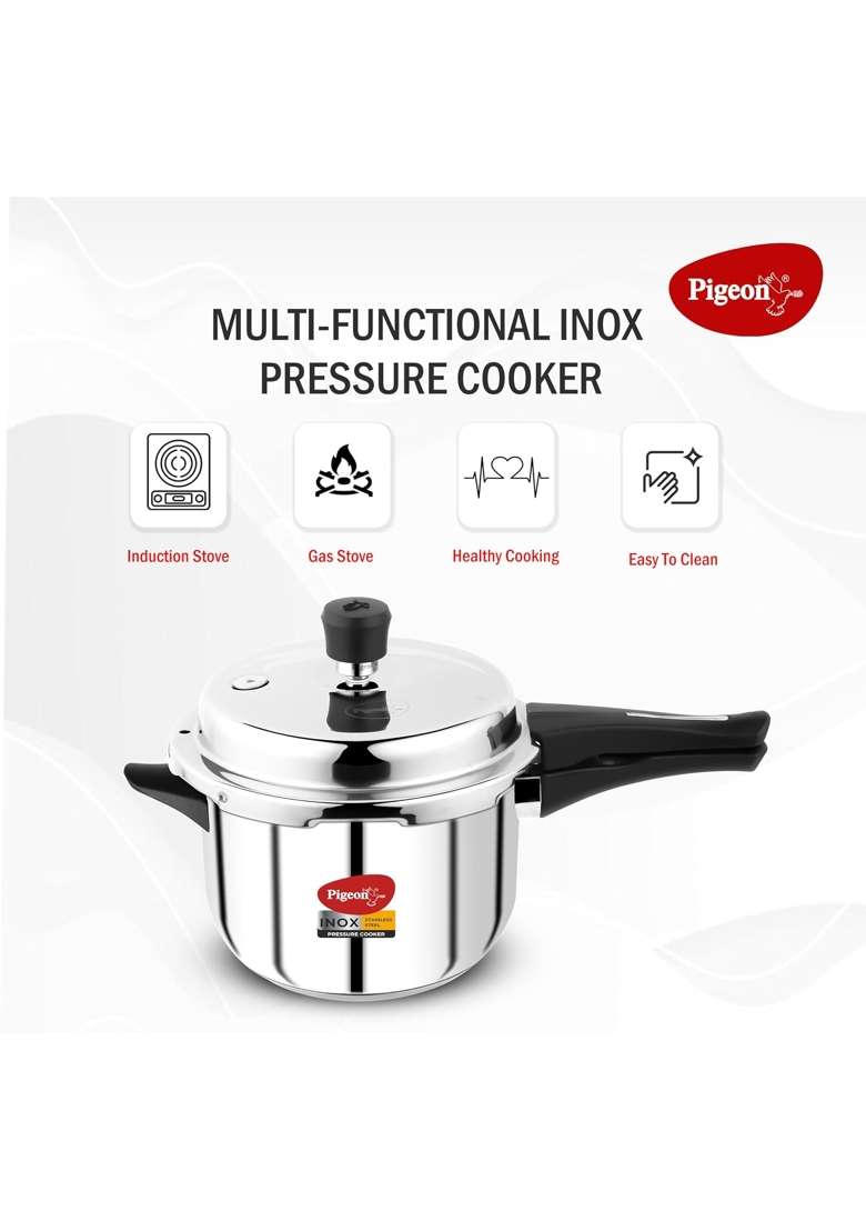 Pigeon By Stovekraft Inox Stainless Steel Pressure Cooker | 5 L | 5.3 Qt | Induction Compatible - Indya