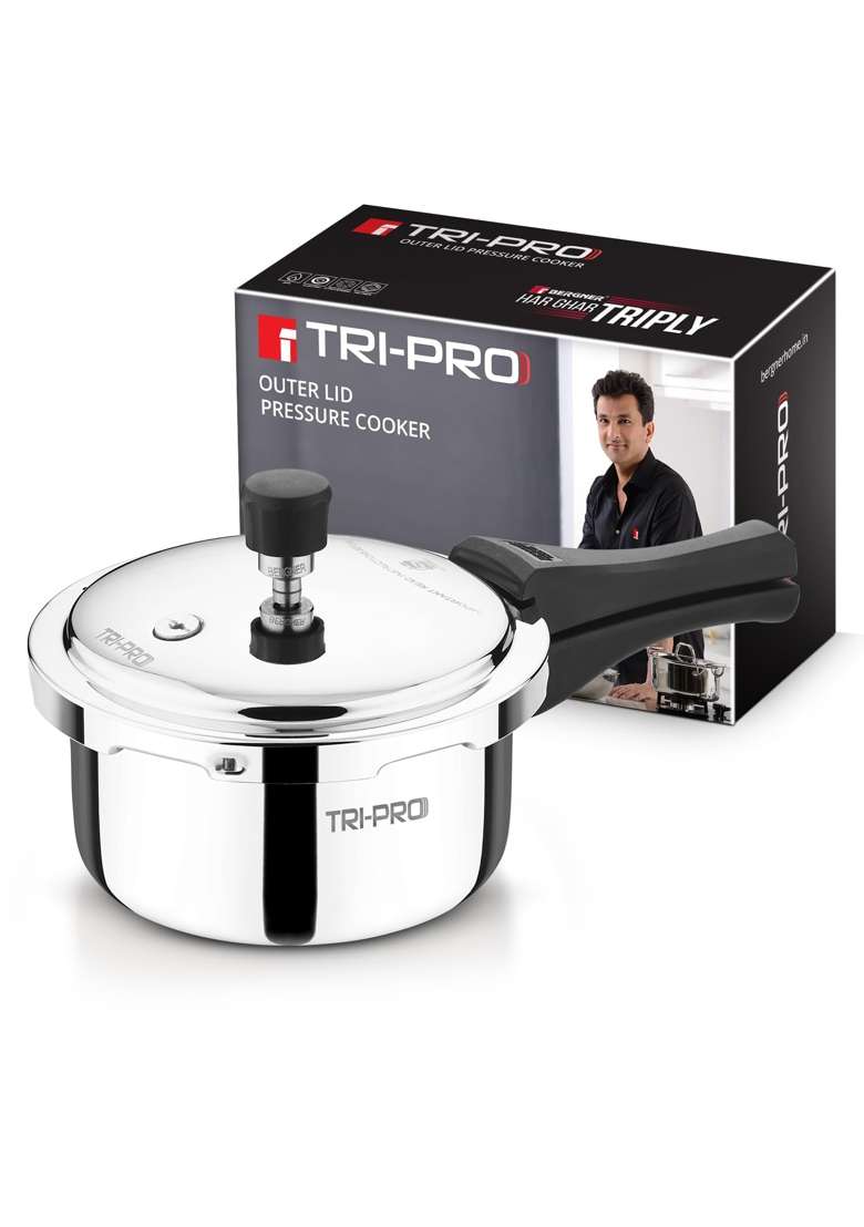 BERGNER Tripro Triply Stainless Steel Outer Lid Pressure Cooker | 2 L | 2.1 Qt | Induction Compatible - Indya