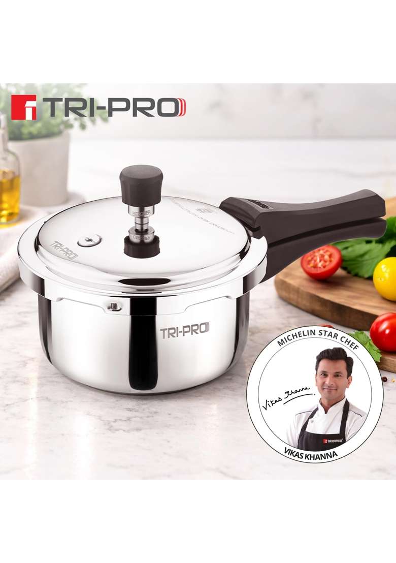 BERGNER Tripro Triply Stainless Steel Outer Lid Pressure Cooker | 2 L | 2.1 Qt | Induction Compatible - Indya