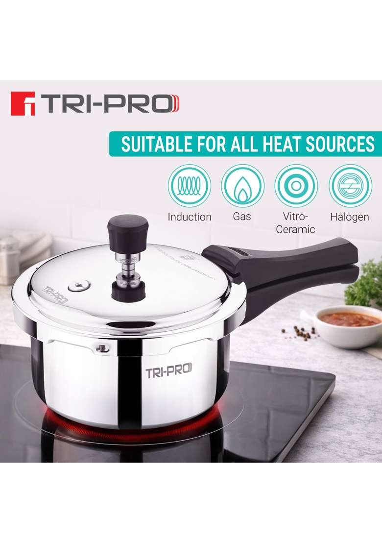 BERGNER Tripro Triply Stainless Steel Outer Lid Pressure Cooker | 2 L | 2.1 Qt | Induction Compatible - Indya