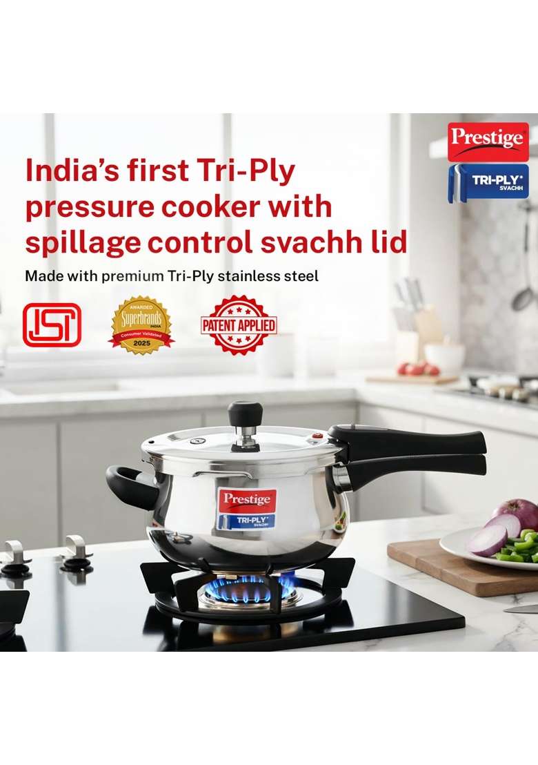 Prestige Triply Svachh Handi Cooking Pot Outerlid Pressure Cooker | 3 L | 3.2 Qt | Induction Compatible - Indya